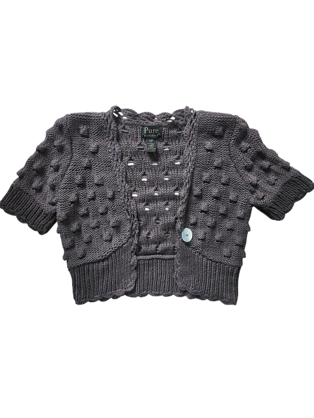 Pure Handknit Chunky Knit Cropped Cardigan | Grey Bobble Knit Sweater S/M